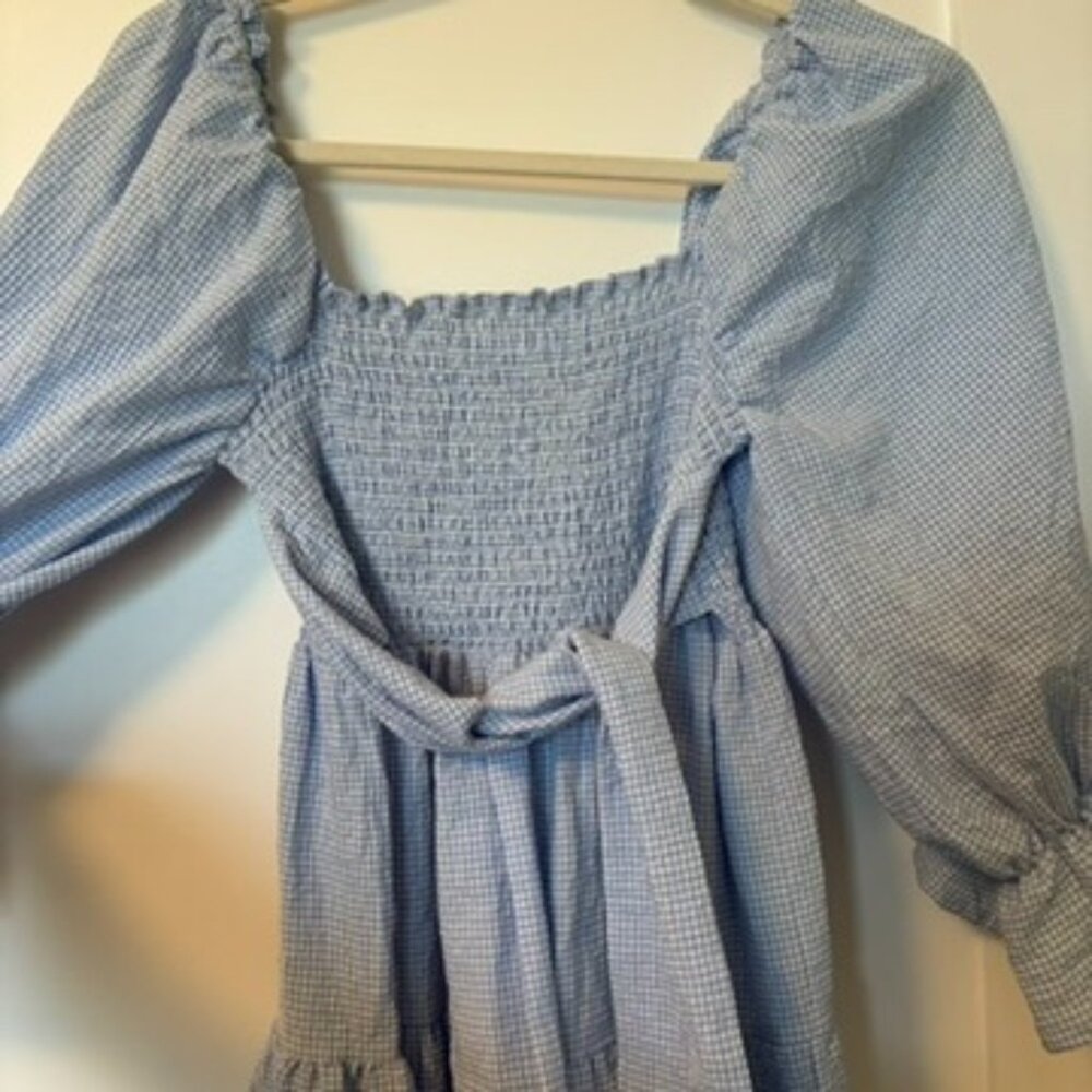 FREE SHIPPING Women's Summer Polyester Plaid Puff Sleeves Off-Shoulder Boho Midi - Picture 9 of 13
